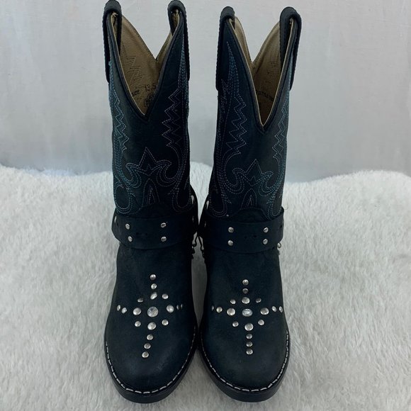 Smokey Mountain Embellished Black with Blue Cowgirl Boots Sz 13.5 - Picture 2 of 12